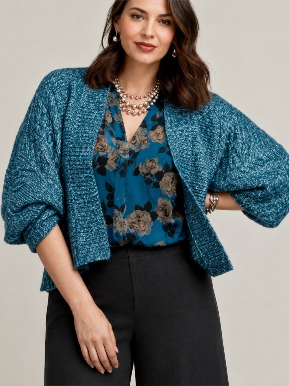Cabi Astral Cable Knit Open Front Cardigan Sweater